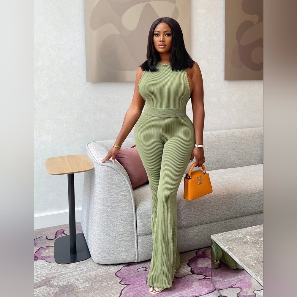 Elegant Olive Green Ribbed Set